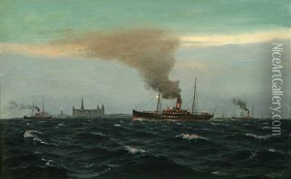 The Steamship Niels Ebbesen On Elsinore Roadstead Oil Painting - Christian Benjamin Olsen