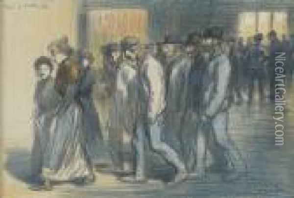 Rue Animee A Belleville Oil Painting - Theophile Alexandre Steinlen