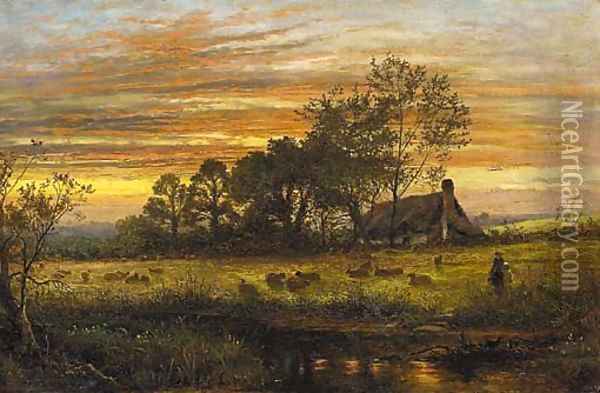 Evening Oil Painting - Benjamin Williams Leader