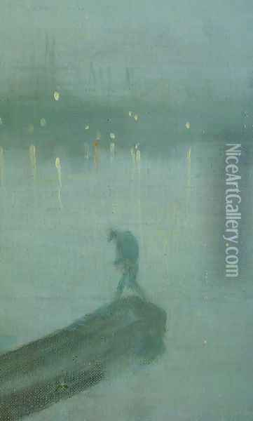 Nocturne in Blue and Gold, Old Battersea Bridge (detail) Oil Painting - James Abbott McNeill Whistler