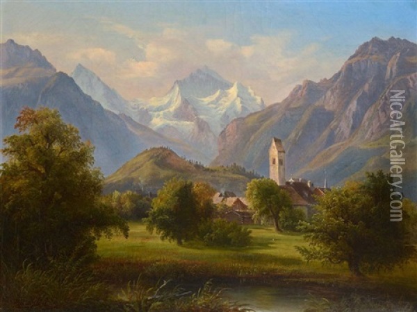 Dorf Im Gebirge Oil Painting - Karl Christian Sparmann