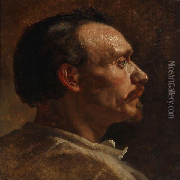 Profile Portrait Of A Man Oil Painting - Frants Peter Didrik Henningsen