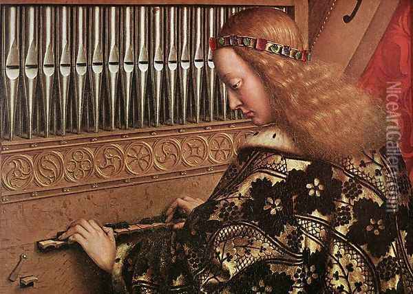The Ghent Altarpiece- Angels Playing Music (detail 1) 1426-27 Oil Painting - Jan Van Eyck