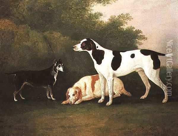 Three Dogs in a Landscape Oil Painting - John Boultbee