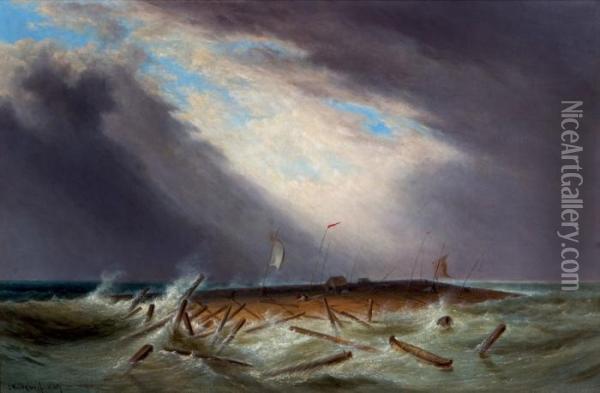 Lumber Raft On The St. Lawrence Oil Painting - Cornelius Krieghoff