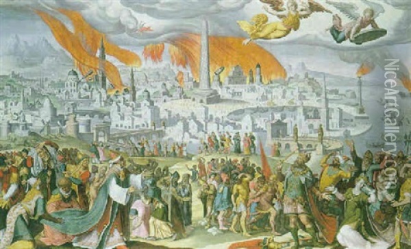 La Destruction De Sodome Et Gomorrhe Oil Painting - Pieter Claeissins the Younger