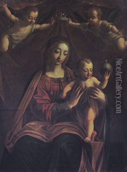 La Vergine Con Il Salvator Mundi Incoronata Da Angeli Oil Painting - Bernardino Luini