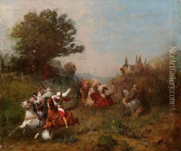 Eugene Fromentin . Warriors On Horseback Oil Painting - Eugene Fromentin