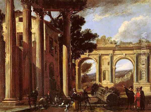 Architectural View with Two Arches, 1647 Oil Painting - Viviano Codazzi