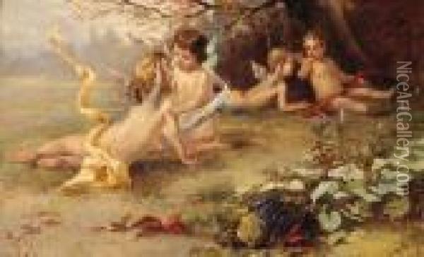 Disporting Putti Oil Painting - Franz Lefler