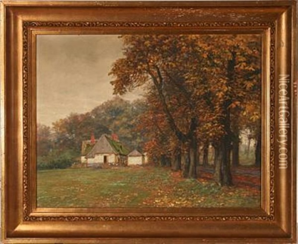 Autumn Forest Scene From Lovenborg, Denmark Oil Painting - Hans Mathias Halten Dall