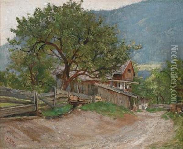 Upper Bavarian Landscape Study With Farmhouse Oil Painting - Emil Rau