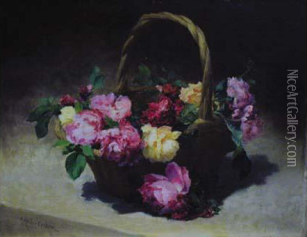  Panier De Roses  Oil Painting - Achille Theodore Cesbron