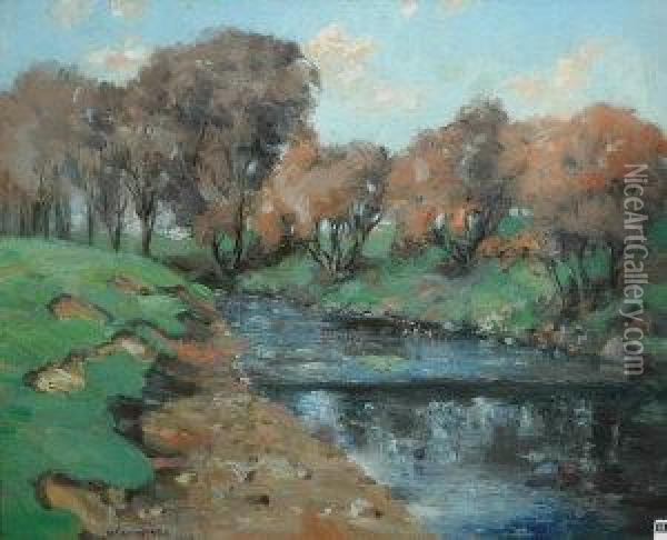River Landscape Oil Painting - Joseph Wrightson McIntyre