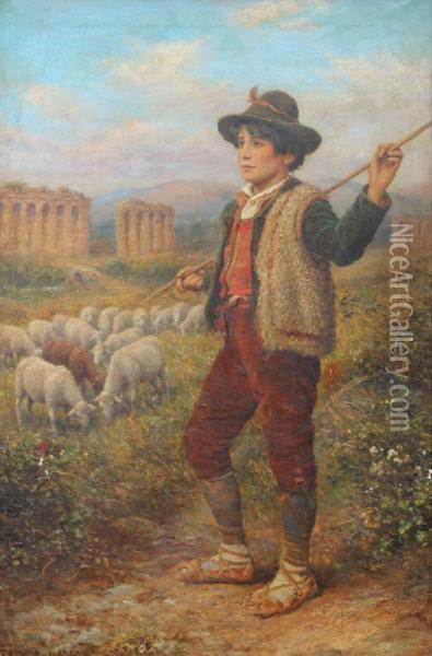 Italian Shepherd Boy In A Landscape Oil Painting - Arthur Trevor Haddon