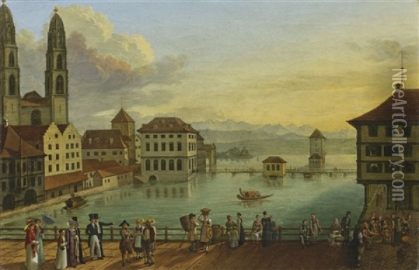 Ansicht Der Stadt Zurich Oil Painting - Johann Georg Sauter