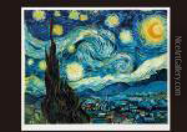 Evening With Stars And Moon(estampe) Oil Painting - Vincent Van Gogh