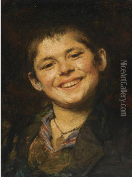 Laughing Boy Oil Painting - Georg Jakobides