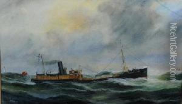 A Portrait Of The Steamer, Ss River Humber Of Bristol. Oil Painting - Reuben Chappell Of Poole