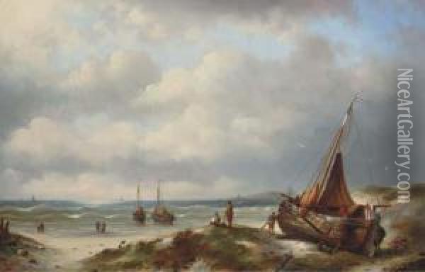 Bomschuiten On The Coastline Oil Painting - Jacob Ten Hagen