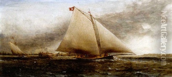 Yacht Race Off Castle Garden, New York Oil Painting - James Edward Buttersworth