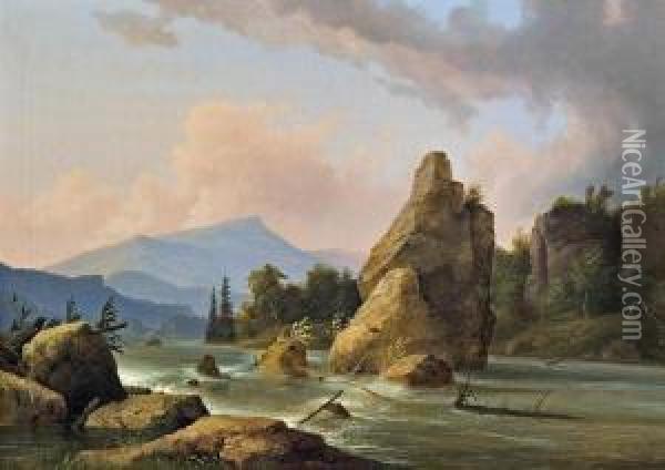 Flusslandschaft Der Gail Mit Oisternik Oil Painting - Marcus Pernhart