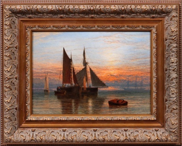 Shipping On A Calm Sea At Dusk Oil Painting - Henry Dawson