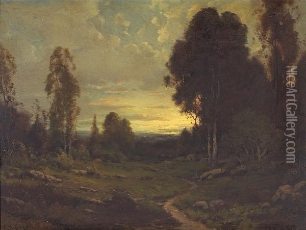 Cattle Grazing Along A Path At Sunset Oil Painting - Alexis Matthew Podchernikoff