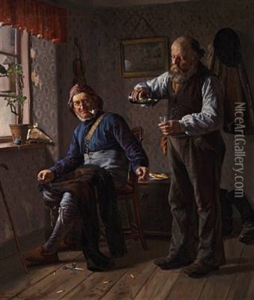 Interior With Two Fishermen Oil Painting - Christian Pram Henningsen