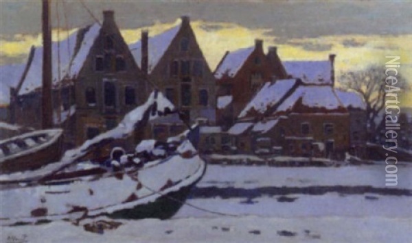 A View On The Spaarnehoek, Haarlem, In Winter Oil Painting - Herman Heuff