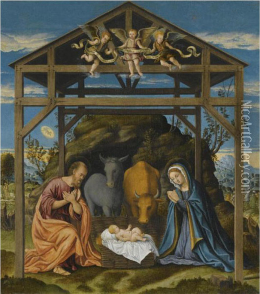 The Nativity Oil Painting - Girolamo da Santacroce
