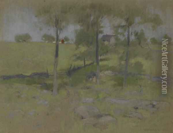 Three Trees, c.1888-95 Oil Painting - John Henry Twachtman