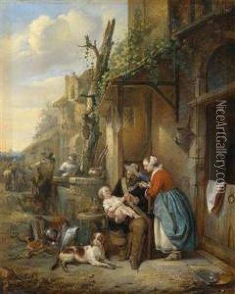 The Landsknechts Relaxing Oil Painting - Adrien Joseph Verhoeven-Bell