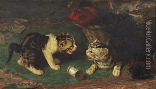 Deux Chatons Jouant Avec Une Bobine Oil Painting - Louis Eugene Lambert
