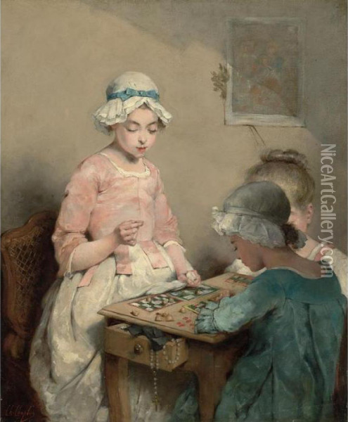Les Joueurs De Lotto Oil Painting - Charles Josua Chaplin