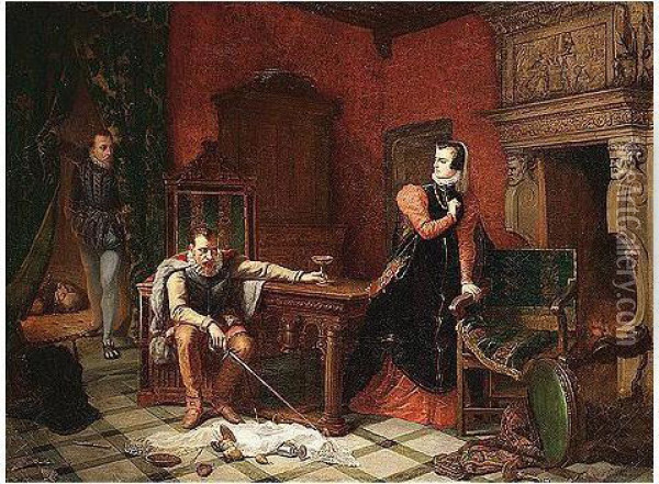 The Quarrel Oil Painting - Auguste de Pinelli