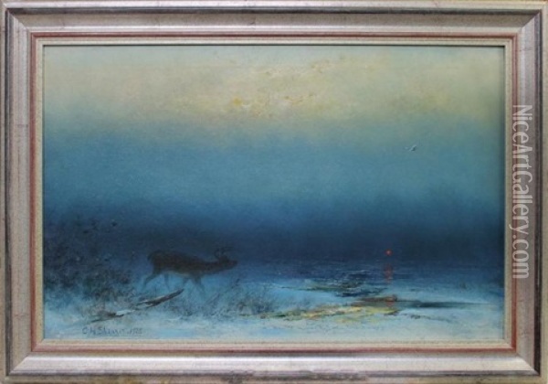 Deer Along The Shore Oil Painting - Christopher H. Shearer