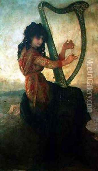 Muse Playing the Harp Oil Painting - Antoine Auguste Ernest Hebert