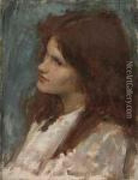 Head Of A Girl Oil Painting - John William Waterhouse