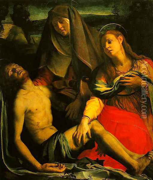 The Dead Christ with the Madonna and Mary Magdalen Oil Painting - Agnolo Bronzino