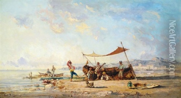 Feiernde Fischer In Sudlicher Meeresbucht Oil Painting - Paul Bistagne