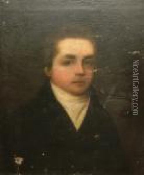 Ra -- Portrait Of A Young 
Gentleman Half-length, Wearing A Dark Coat And White Neck Scarf Oil Painting - Sir William Beechey