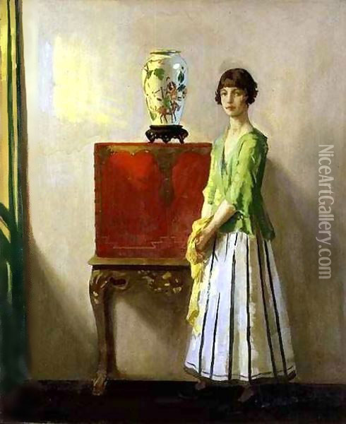 The Red Lacquer Cabinet Oil Painting - Archibald George Barnes