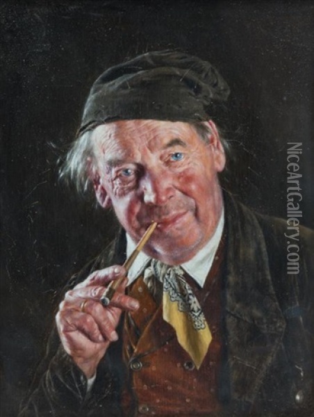 Portrait Of Man With Cigar Oil Painting - Carl Kronberger