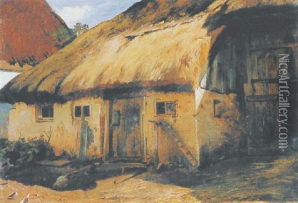 Bauernhaus Mit Strohdach Oil Painting - Adolf Eberle