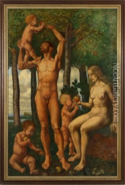 Familie Unterm Apfelbaum Oil Painting - Fritz Boehle