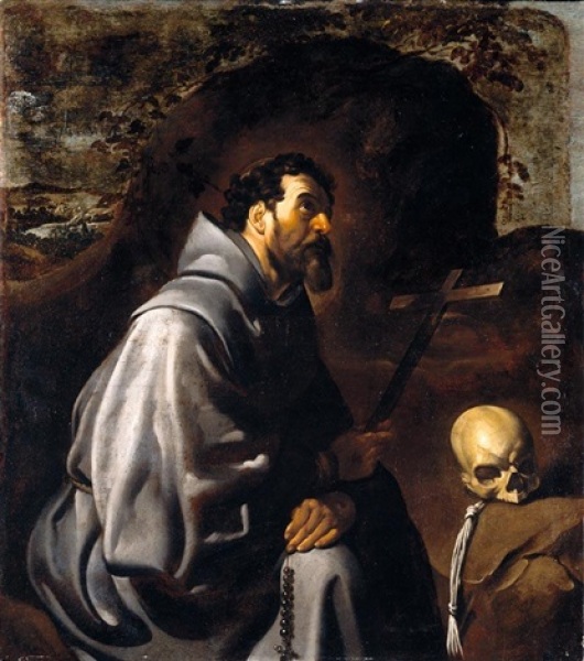 Saint Francis At Prayer Oil Painting - Francisco Herrera The Elder