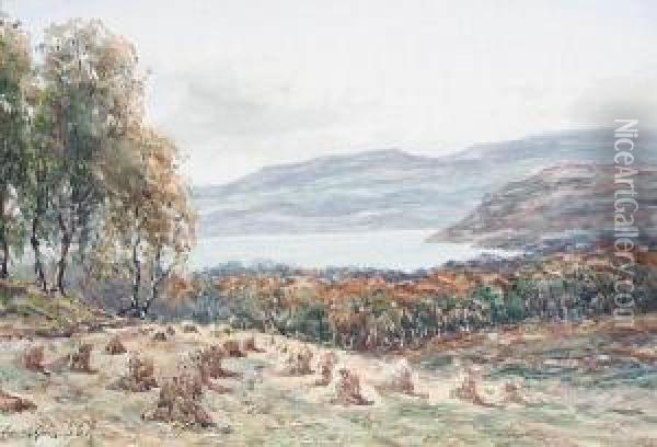 Haystacks; A Loch Oil Painting - John Hamilton Glass