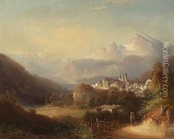 Blick Auf Berchtesgaden Mit
 Watzmann. Oil Painting - Ferdinand Feldhutter
