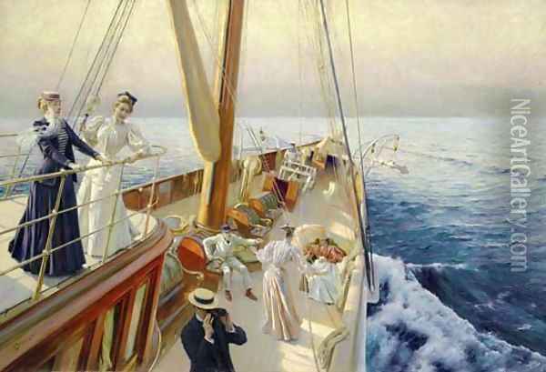 Yachting in the Mediterranean Oil Painting - Julius LeBlanc Stewart
